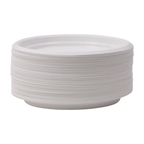 Hi-impact Plastic Dinnerware, Plate, 9" Dia, White, 500/carton