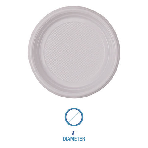 Hi-impact Plastic Dinnerware, Plate, 9" Dia, White, 500/carton