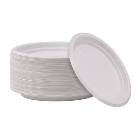 Hi-impact Plastic Dinnerware, Plate, 9" Dia, White, 500/carton