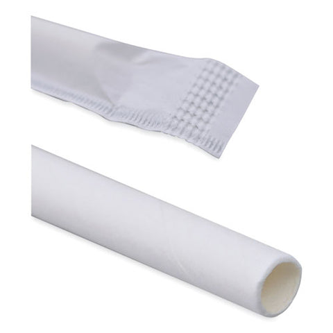 Individually Wrapped Paper Straws, 7.75" X 0.25", White, 3,200/carton