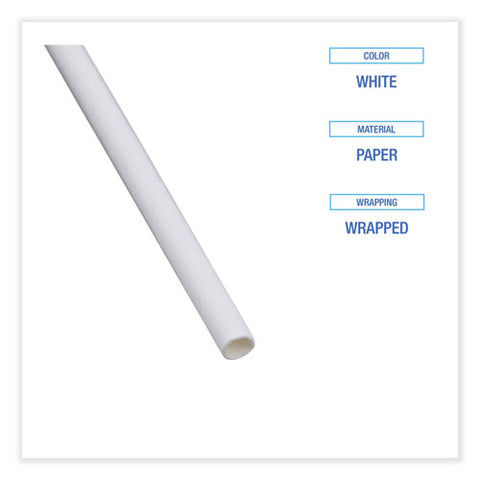 Individually Wrapped Paper Straws, 7.75" X 0.25", White, 3,200/carton