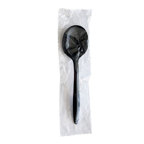 Mediumweight Wrapped Polypropylene Cutlery, Soup Spoon, Black, 1,000/carton