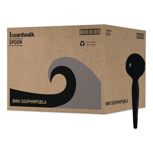 Heavyweight Polystyrene Cutlery, Soup Spoon, Black, 1000/carton