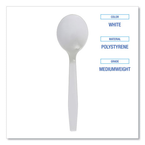 Mediumweight Polystyrene Cutlery, Soup Spoon, White, 1,000/carton