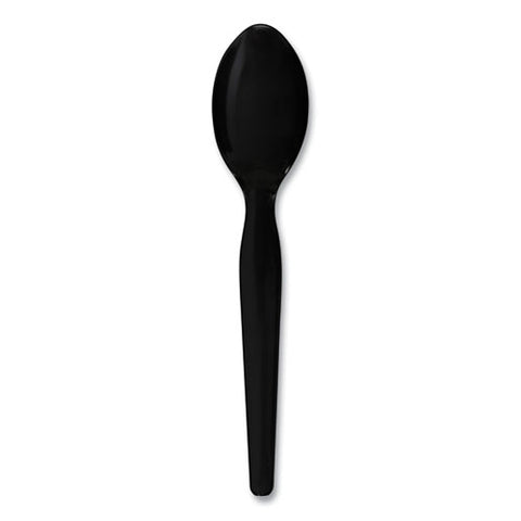 Heavyweight Polystyrene Cutlery, Teaspoon, Black, 1000/carton