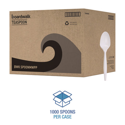Mediumweight Polypropylene Cutlery, Teaspoon, White, 1000/carton