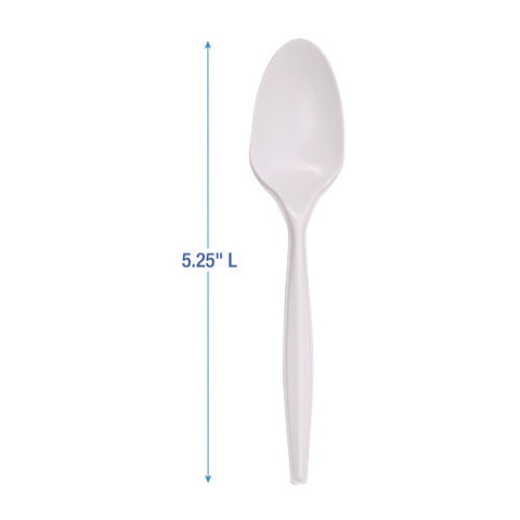 Mediumweight Polypropylene Cutlery, Teaspoon, White, 1000/carton