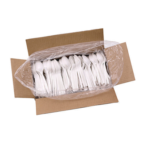 Mediumweight Polypropylene Cutlery, Teaspoon, White, 1000/carton