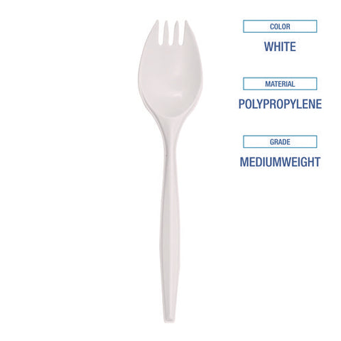 Mediumweight Polypropylene Cutlery, Spork, White, 1000/carton