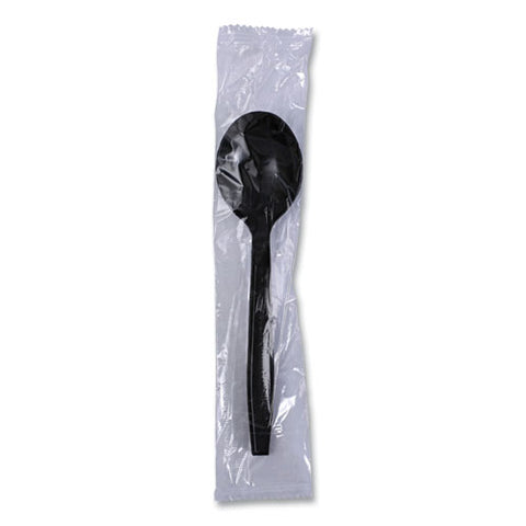 Heavyweight Wrapped Polypropylene Cutlery, Soup Spoon, Black, 1,000/carton