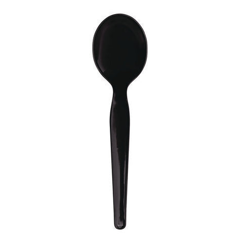 Heavyweight Wrapped Polystyrene Cutlery, Soup Spoon, Black, 1,000/carton