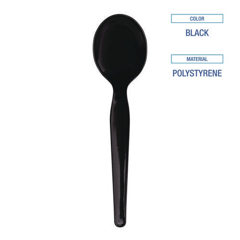 Heavyweight Wrapped Polystyrene Cutlery, Soup Spoon, Black, 1,000/carton