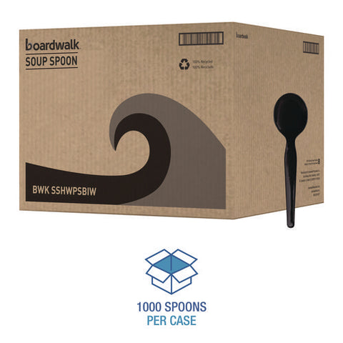 Heavyweight Wrapped Polystyrene Cutlery, Soup Spoon, Black, 1,000/carton