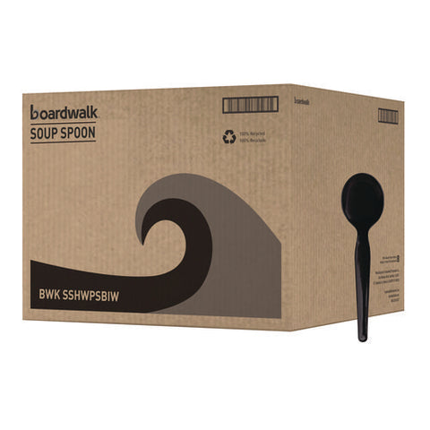 Heavyweight Wrapped Polystyrene Cutlery, Soup Spoon, Black, 1,000/carton