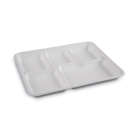 Bagasse Dinnerware, 5-compartment Tray, 10 X 8, White, 500/carton