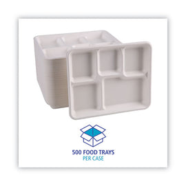 Bagasse Dinnerware, 5-compartment Tray, 10 X 8, White, 500/carton