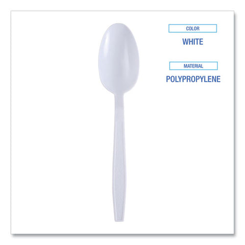 Heavyweight Wrapped Polypropylene Cutlery, Teaspoon, White, 1,000/carton