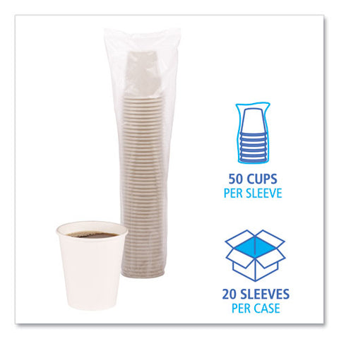 Paper Hot Cups, 10 Oz, White, 50/sleeve, 20 Sleeves/carton