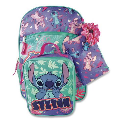 Stitch And Angel 5-piece Backpack Set, 12 X 5 X 16, Multicolor