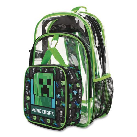 Minecraft Clear 5-piece Backpack Set, 12 X 5 X 16, Clear/multicolor