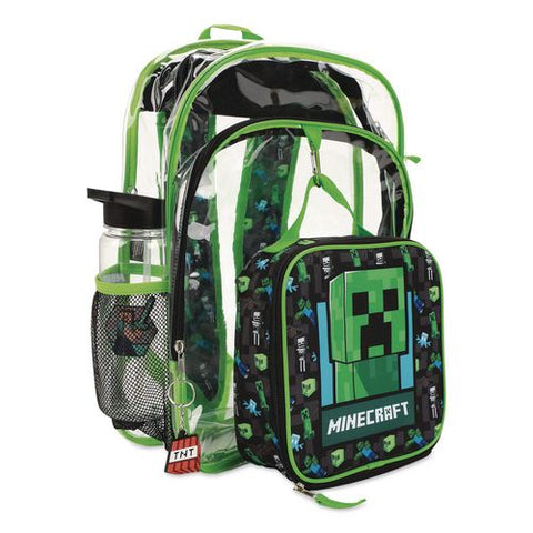 Minecraft Clear 5-piece Backpack Set, 12 X 5 X 16, Clear/multicolor