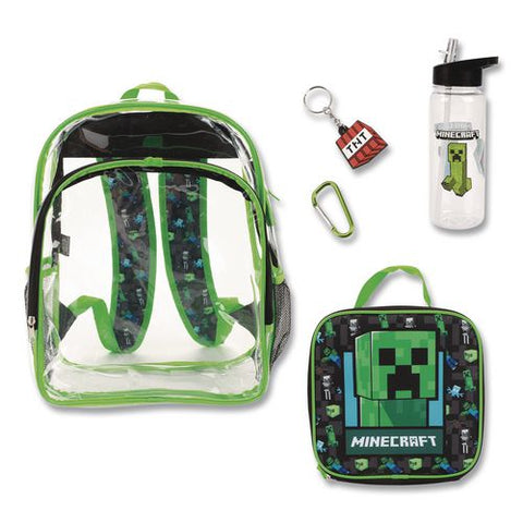 Minecraft Clear 5-piece Backpack Set, 12 X 5 X 16, Clear/multicolor