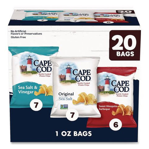 Gluten-free Potato Chips Variety Pack, Sea Salt And Vinegar/sweet Mesquite Barbeque/original Sea Salt, 1 Oz Bag, 20/carton