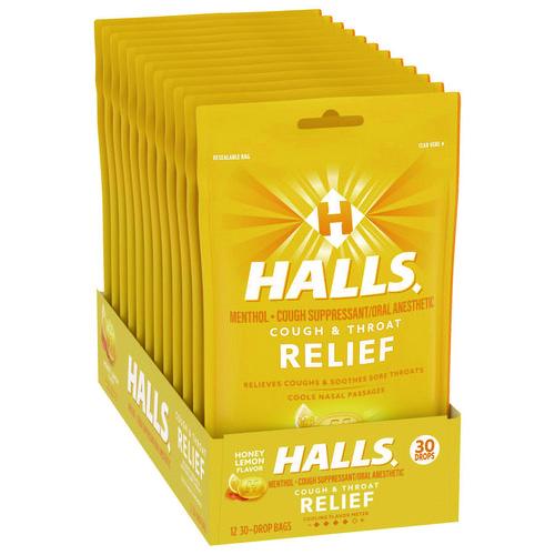 Triple Action Cough Drops, Honey-lemon, 30/bag, 12 Bags/box