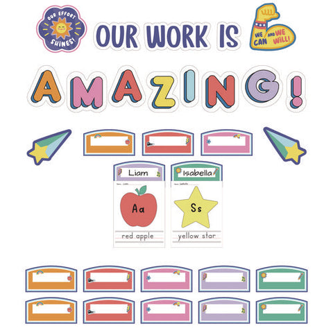 Work Display Bulletin Board Sets, 45-piece Set, We Stick Together: Our Work Is Amazing, 7.9" X 15", Multicolor