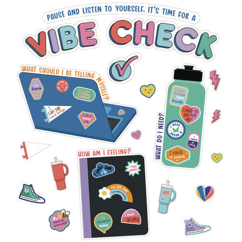 Decorative Bulletin Board Set, 51-piece Set, We Stick Together: Vibe Check, 14.1" X 17.9", Multicolor