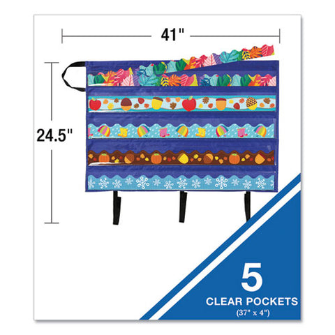 Border Storage Pocket Chart, 41" X 24.5", Blue/clear