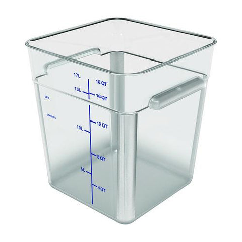 Squares Polycarbonate Food Storage Container, 18 Qt, 11 13 X 11.13 X 12.58, Clear, Plastic