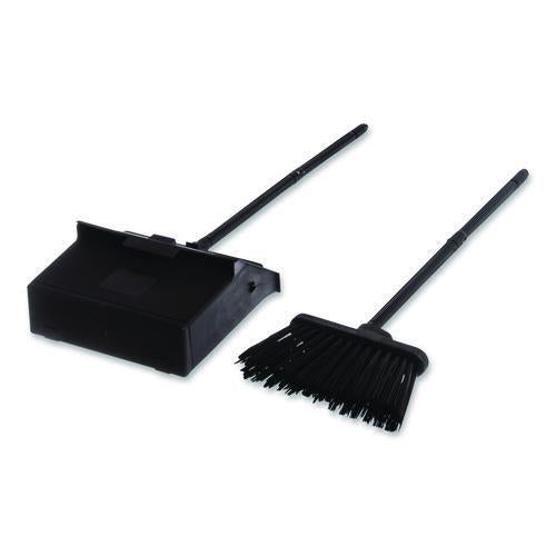 Duo-pan Upright Dust Pan And Broom, 11.8w X 36h, 24.5" Handle, Plastic, Black
