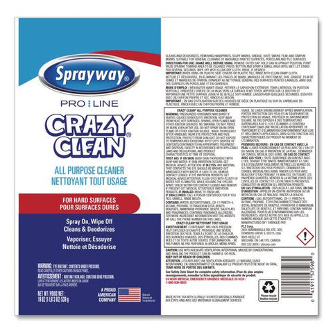 Crazy Clean, Unscented, 19 Oz Aerosol Spray, 12/carton