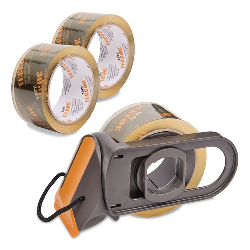 Tape Dispenser With Tape, 3" Core, Polypropylene, Gray/orange, 1 Dispenser, 2 Rolls Pro-grade Packaging Tape