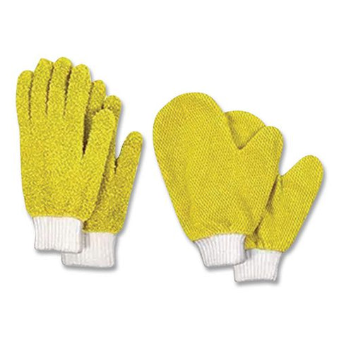 Microfiber Dusting Gloves And Mitts, Yellow With White Cuffs, 2 Gloves, 2 Mitts