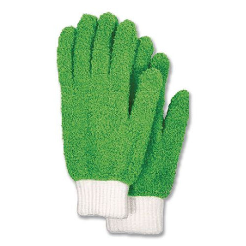 Microfiber Dusting Gloves, Green With White Cuffs, 2 Gloves