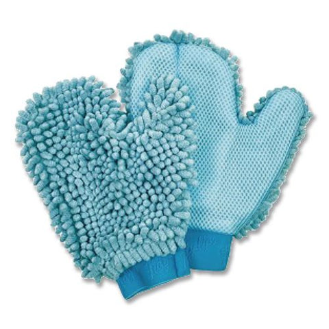 Chenille Scrubbing Mitts, Blue, 2 Mitts