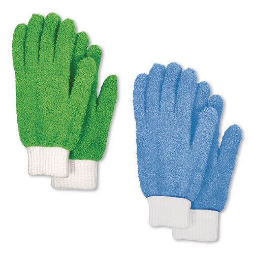 Microfiber Dusting Gloves, 2 Blue Gloves With White Cuffs, 2 Green Gloves With White Cuffs