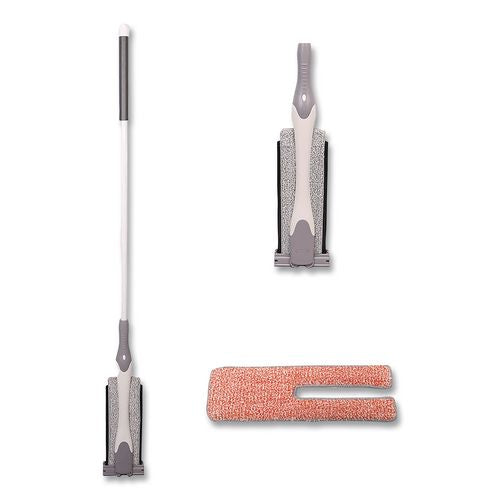 4-in-1 Squeegee Mop, 4.5 X 14.5 Orange/gray Microfiber Heads, 53" White/gray Polyamide/polyester Handle