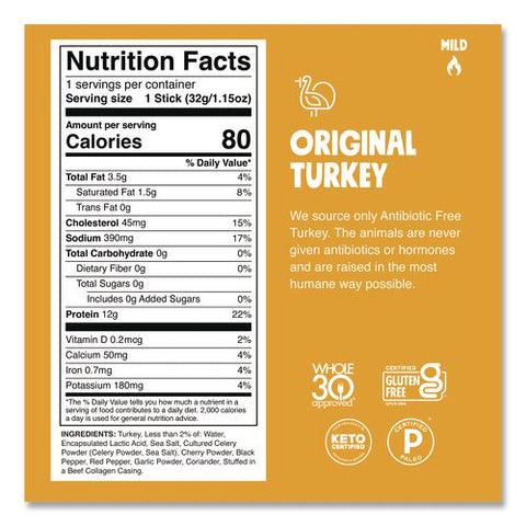 Original Turkey Meat Stick, 1.15 Oz Stick, 24/box