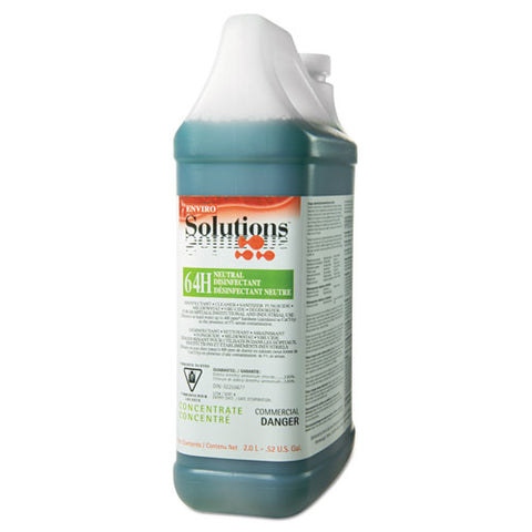 64h Neutral Disinfectant Cleaner, Lemon Scent, 2 L Bottle, 4/carton