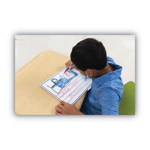 Dry Erase Student Boards, Ruled For Handwriting Practice, 12" X 9", Blue/white Surface, 10/set