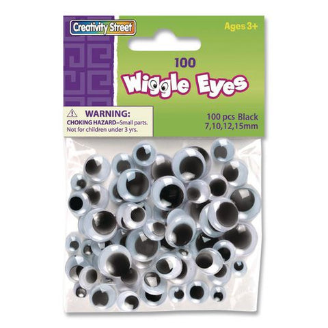 Wiggle Eyes Assortment, 0.27", 0.39", 0.47", 0.59", Black, 100/pack