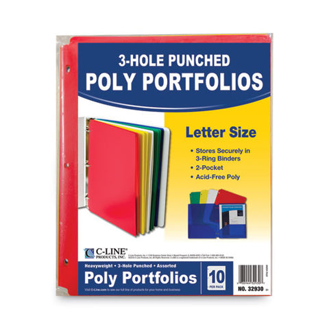 Two-pocket Heavyweight Poly Portfolio Folder, 3-hole Punch, 11 X 8.5, Assorted, 10/pack