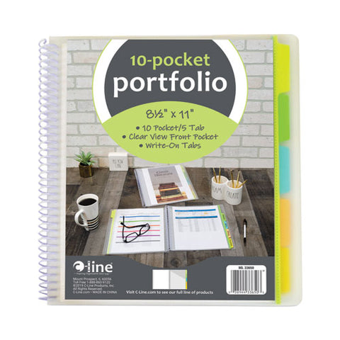 10-pocket Poly Portfolio With Write-on Tabs, 8.5 X 11, Clear/clear