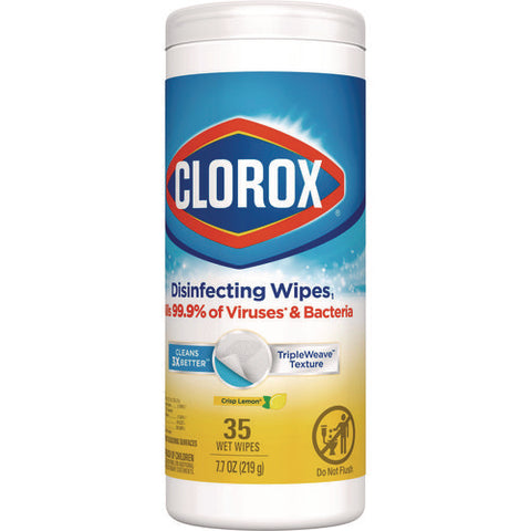 Disinfecting Wipes, 1-ply, 7 X 8, Crisp Lemon, White, 35/canister, 12 Canisters/carton