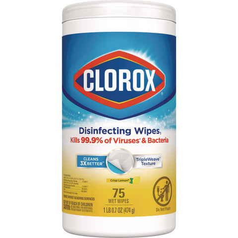 Disinfecting Wipes, 1-ply, 7 X 7.75, Crisp Lemon, White, 75/canister, 6 Canisters/carton