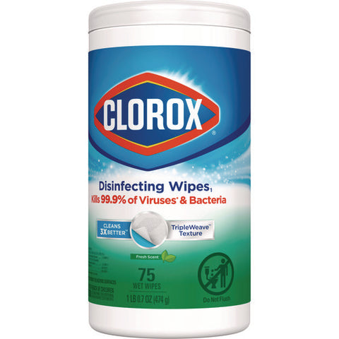 Disinfecting Wipes, 1-ply, 7 X 8, Fresh Scent, White, 75/canister, 6 Canisters/carton