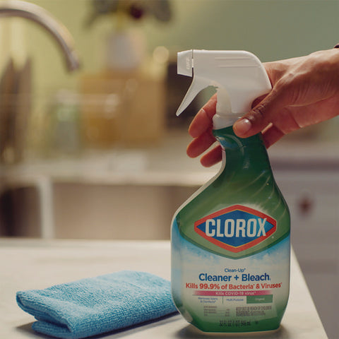 Clean-up Cleaner + Bleach, 32 Oz Spray Bottle, Rain Clean Scent, 9/carton